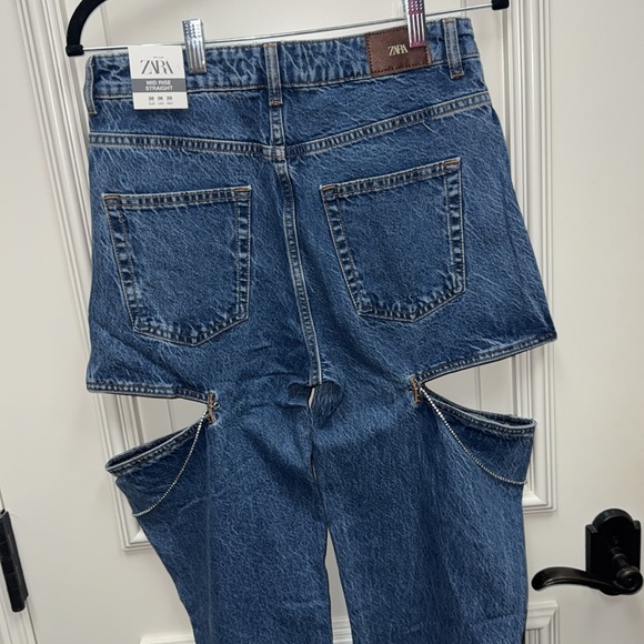 Zara MID WAIST STRAIGHT LEG CUT OUT JEWEL JEANS studded pants denim wide leg - Picture 11 of 11